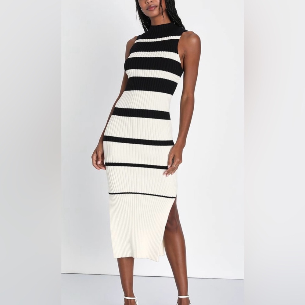 Black and White Striped Knit Dress